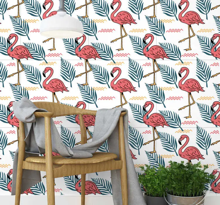 Säker betalning Flamingo tropiskt tryck Tapet fåglar