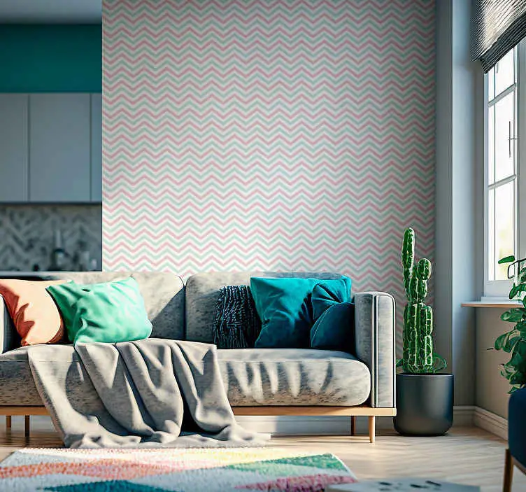 Zigzag pastellfärger fondtapet vardagsrum Begränsad tid