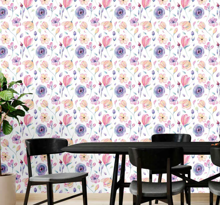 Blommig akvarell Tapet blommor Nyhet