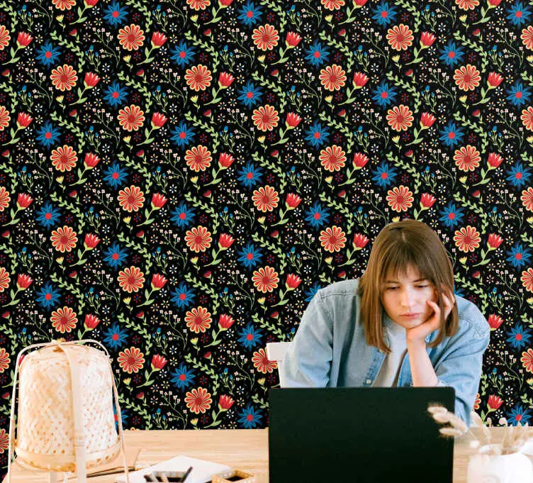 Premium Blommönstrad accent Tapet blommor