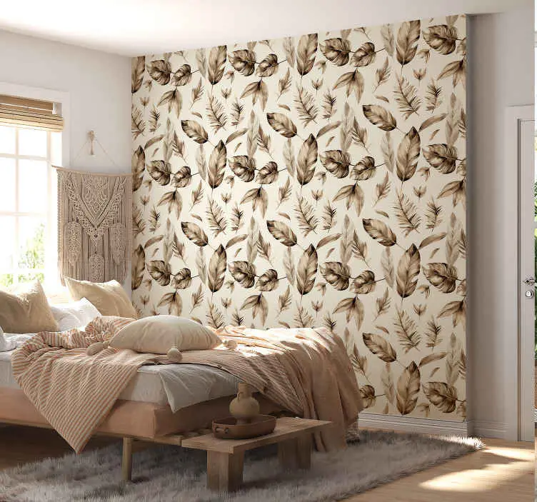 Utförsäljning Beige lövmönster Tapet blad