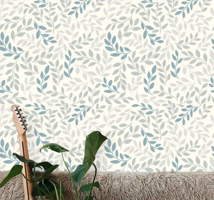 Blå ombre på små blad cool abstrakt tapet Rabatter
