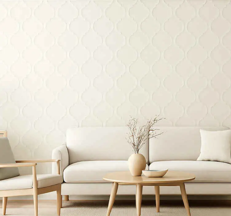 Fondtapet vardagsrum elegant off-white minimalistisk design Begränsad tid