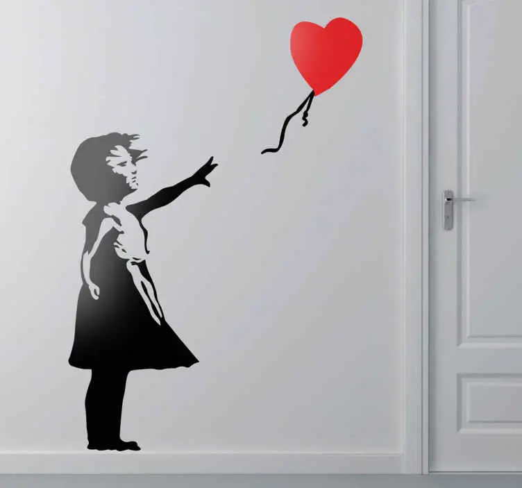 Nedsatt pris Flicka med röd hjärta ballong silhuett dekal