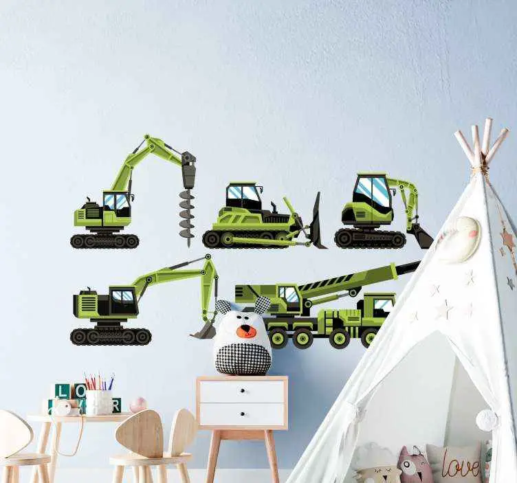 Kampanjpris Grön traktor och bulldozers leksaksdekal