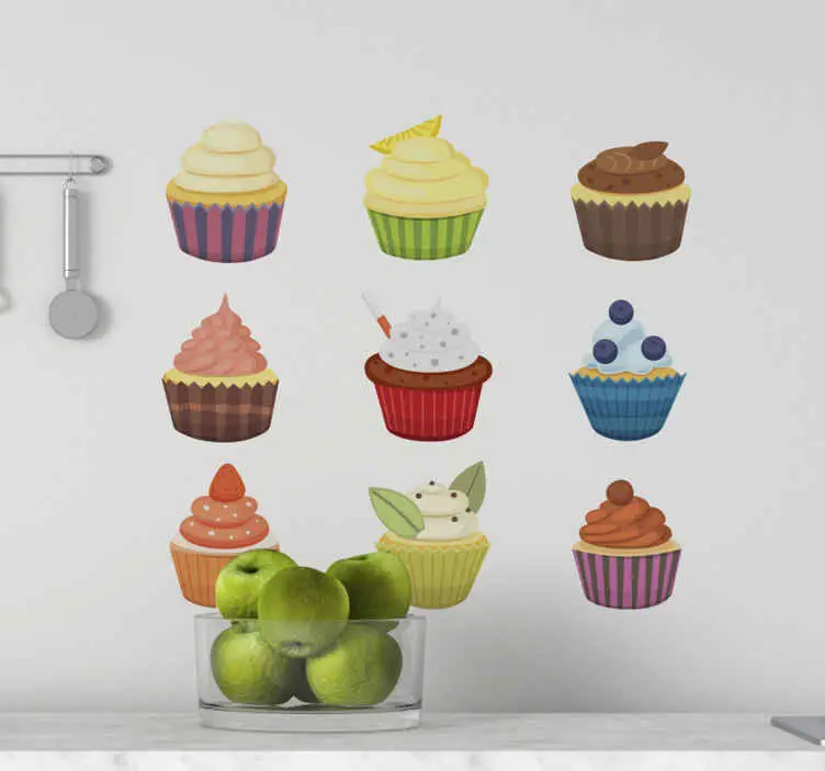 Uppsättning färgglada cupcakes mat väggdekal Trygg betalning