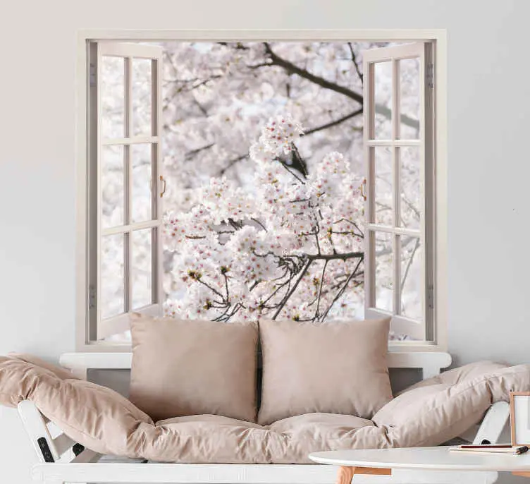 Sikter 3d till en dekor för vägg för blommor för vårvita träd Köp nu