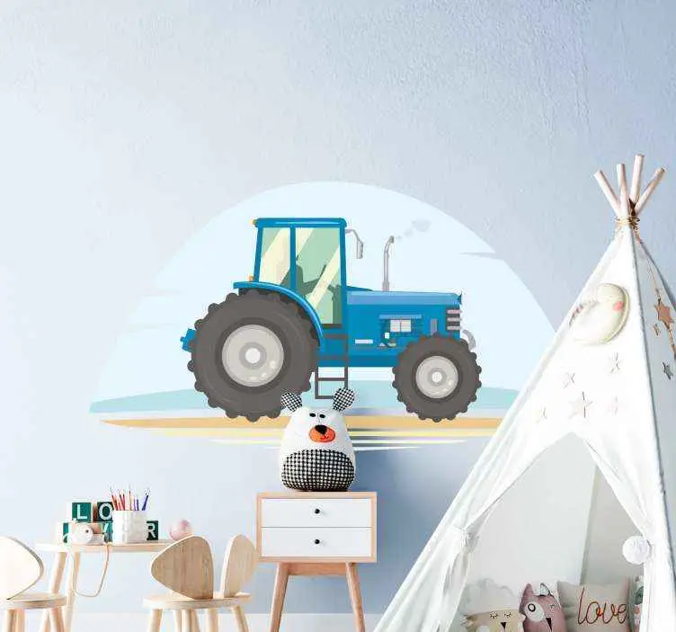 Beställ idag Blå traktor illustration leksak dekal