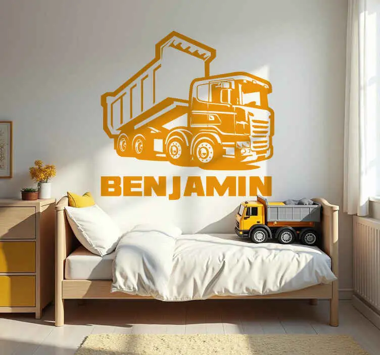 Premium Entreprenadbil med namn wallsticker för barn