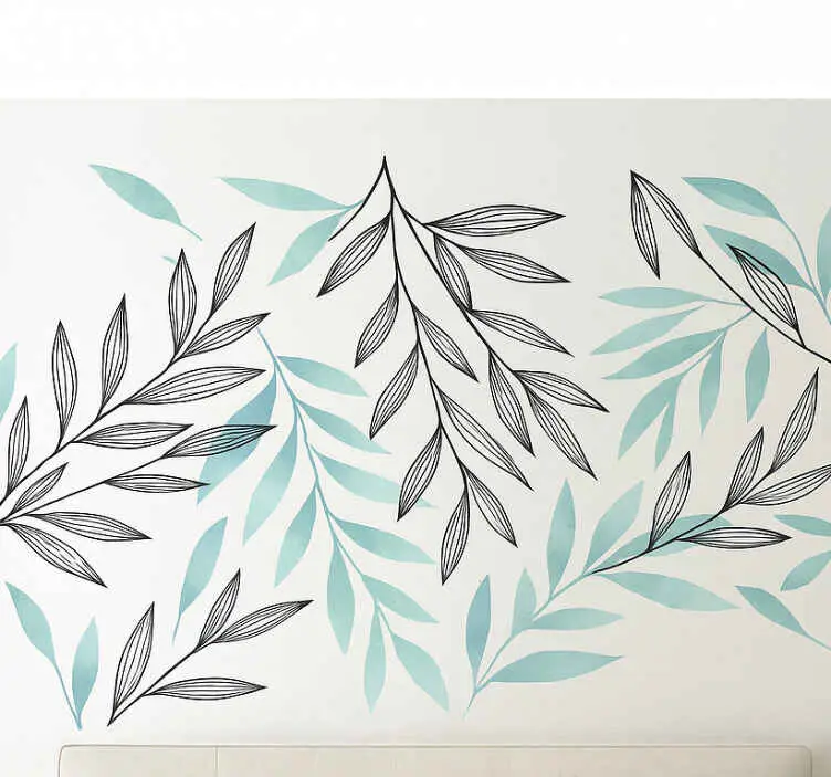 Expressleverans Wallsticker svarta och blåa löv