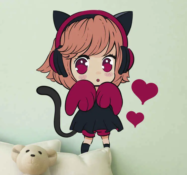 Anime flicka i katt hatt tecknad väggdekal Trygg betalning