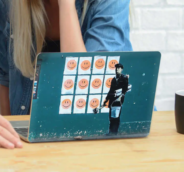 Rabatt Banksy ler laptop huddekaler