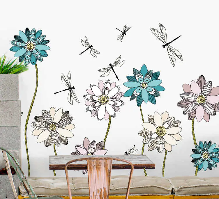 Sländor som flyger runt blomväggdekor Billig