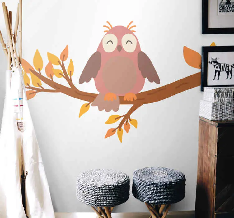 Köp nu Höstträd med uggla illustration väggkonst