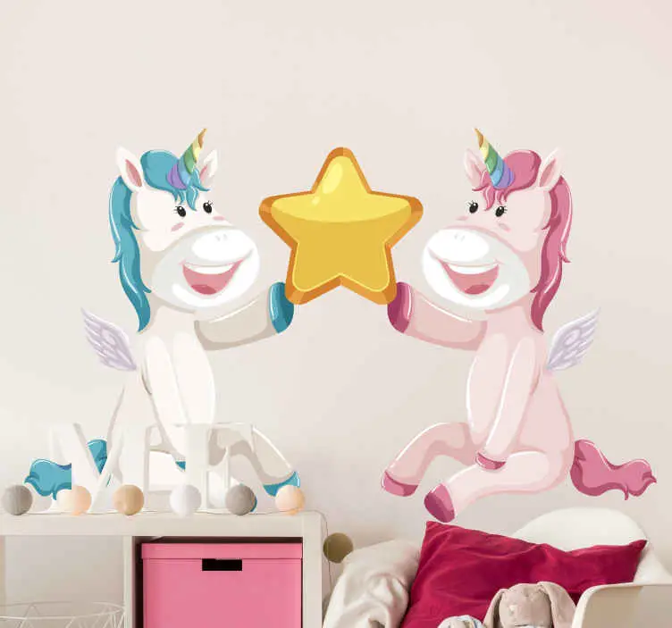 Erbjudandepris Två unicorn holding stjärna saga väggdekal
