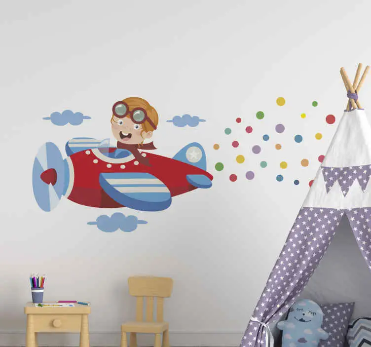 Rött flygplan med konfetti illustration väggkonst Billig