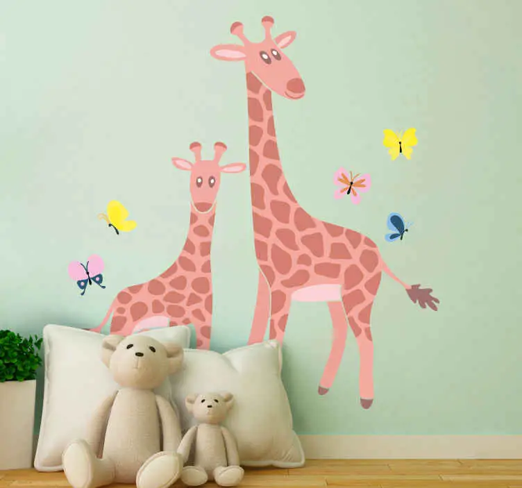 Förälder och barn fjäril giraff djur väggdekal Erbjudandepris