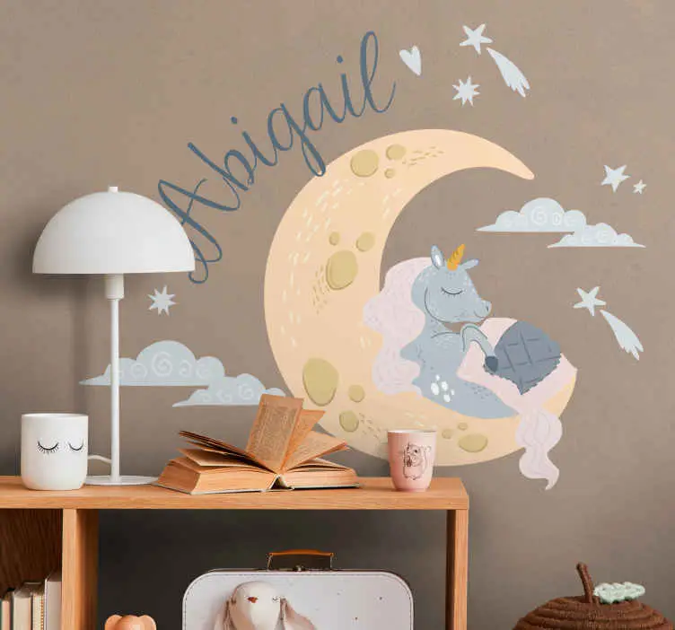 Erbjudandepris Enhörning på månen med namn wallsticker