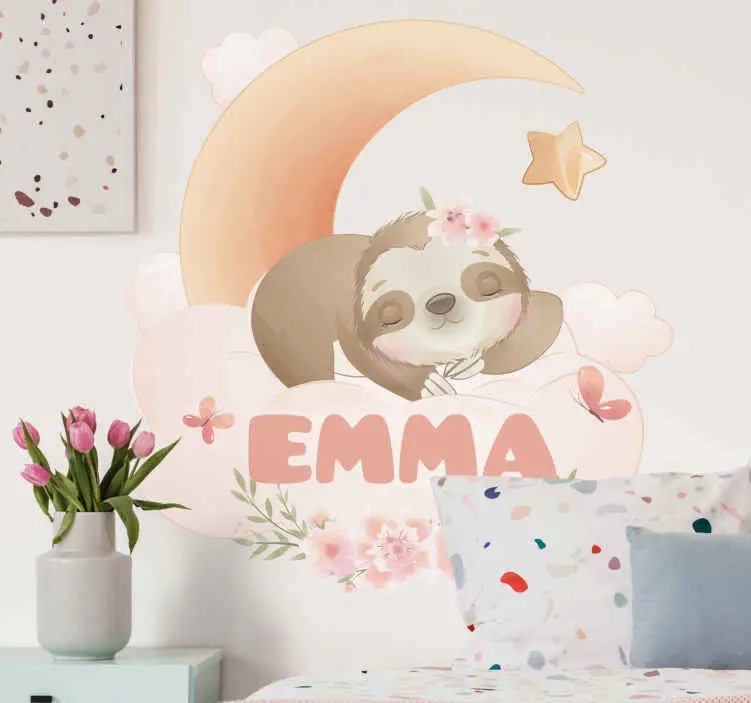 Trygg betalning Söta djur sloth med namn barn sovrum väggdekal