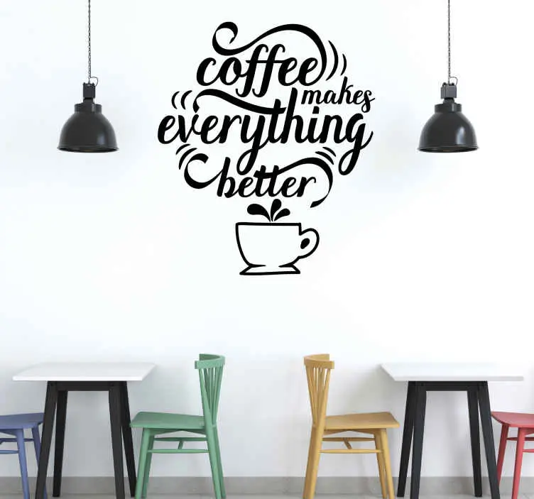 Kundfavorit Citat kaffe med skiss café text väggdekal