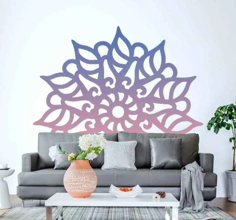 Kundfavorit Färgglada mandala blå och rosa blommiga väggdekaler