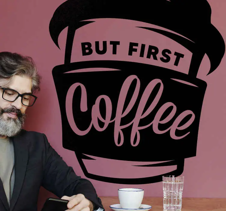 Outlet Kaffe offert men första kaffe text väggdekal