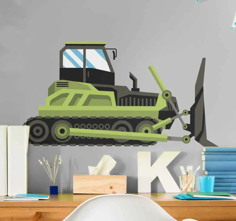 Grävmaskin bulldozer grön tecknad för barn leksak dekal Kampanjpris