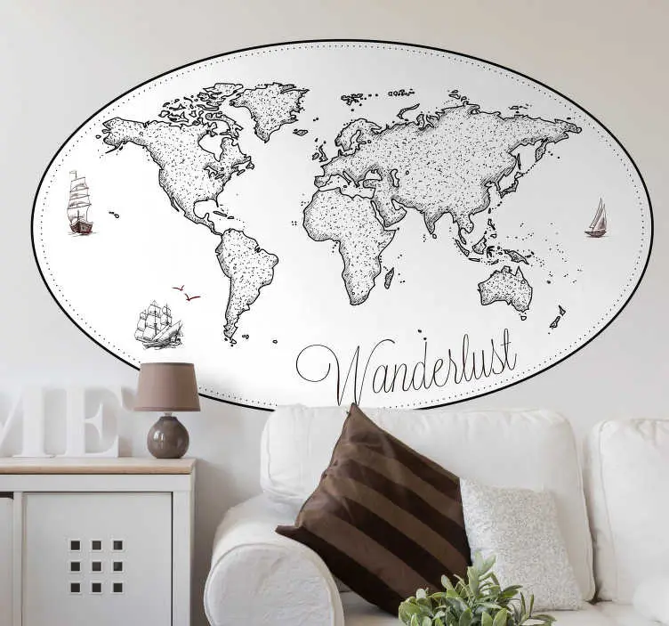 Wanderlust världskarta vardagsrum väggdekoration Beställ nu