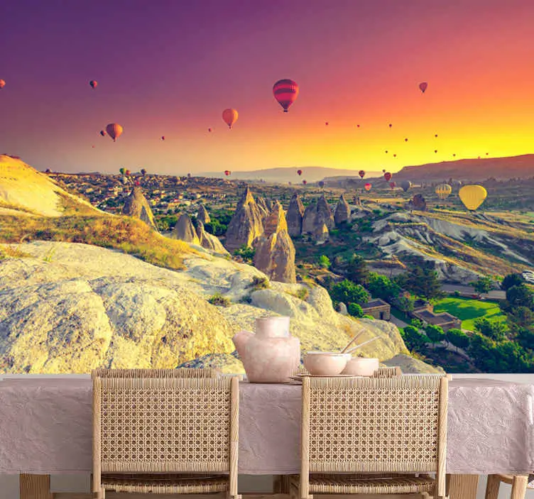 Sista chansen Varmluftsballonger flyger över cappadocia barn fototapeter