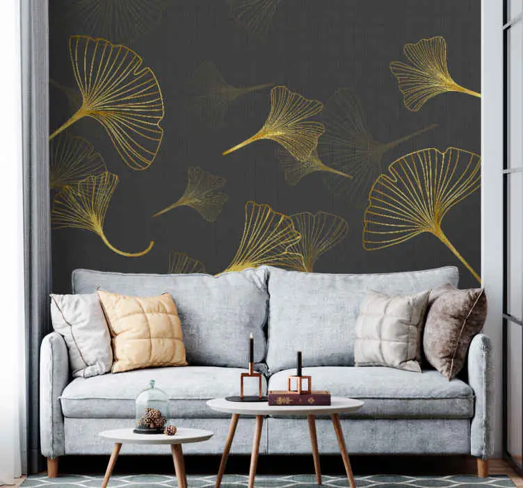 Snabb leverans Gyllene ginko blad guld vintage fototapeta