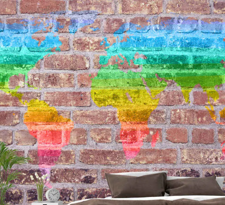 Fototapeter världskarta färgglad geografisk rendering Beställ idag