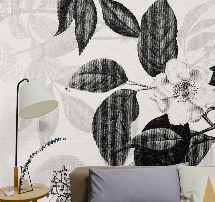 Svart och vitt målade blad fototapeta tapet Sista chansen