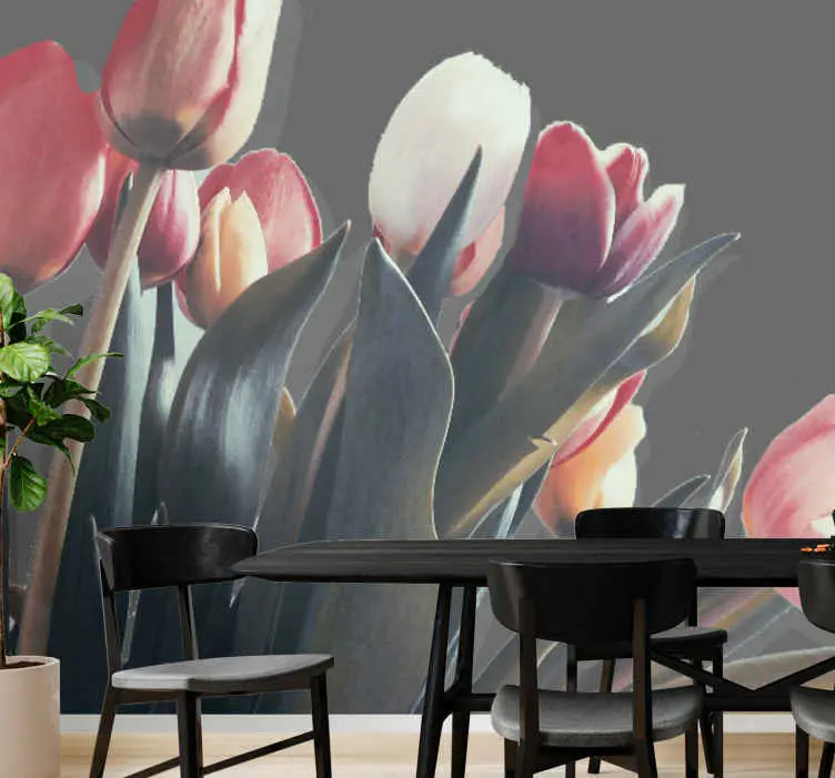 Rosa tulpaner på en svart bakgrund tulpan fototapeta Outlet