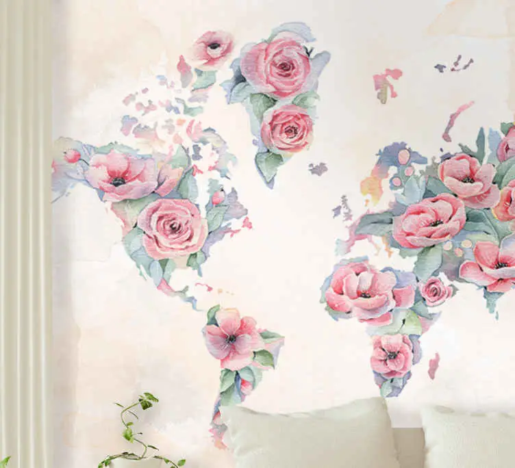 Med blommor dekorerade världskarta fototapeta Begränsad tid