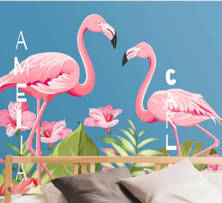 Flamingor med blå bakgrund tapet Kundfavorit