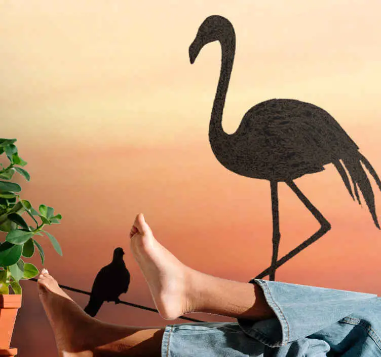 Graciös flamingo solnedgång Fototapeter djur Begränsat antal