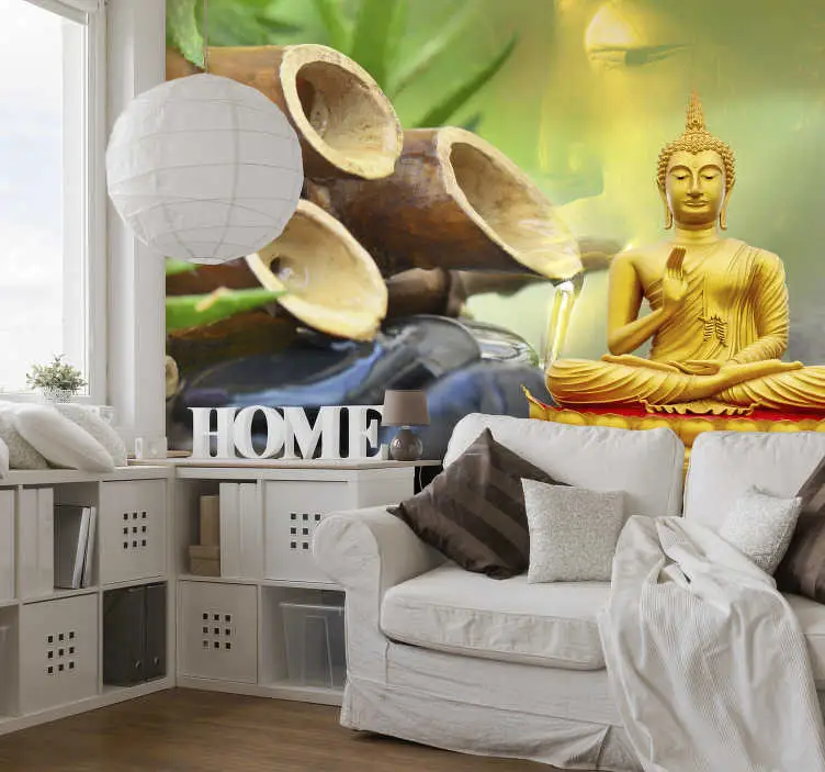 Gyllene buddha med vatten funktionen buddha fototapet Extra rabatt