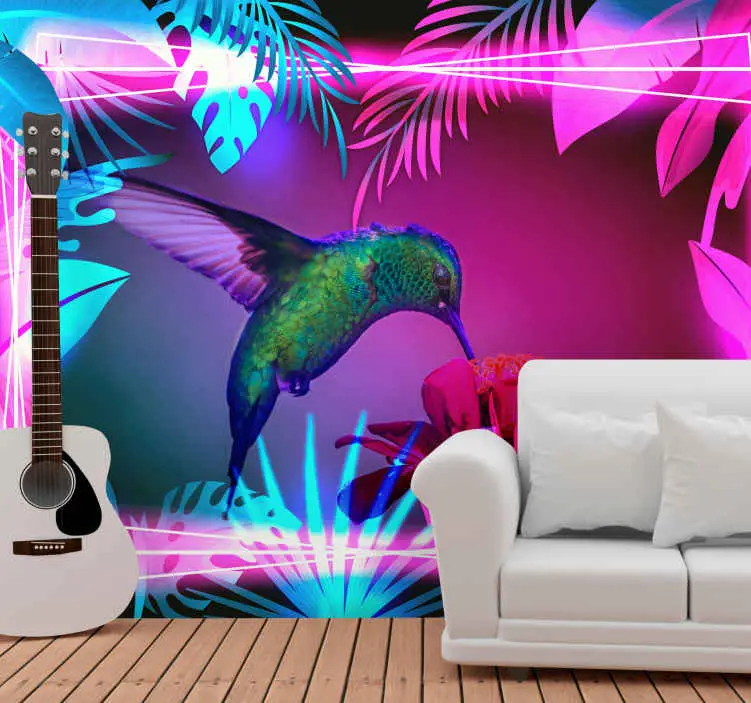 Kolibri fåglar neon fototapeta tapeter Populärt val