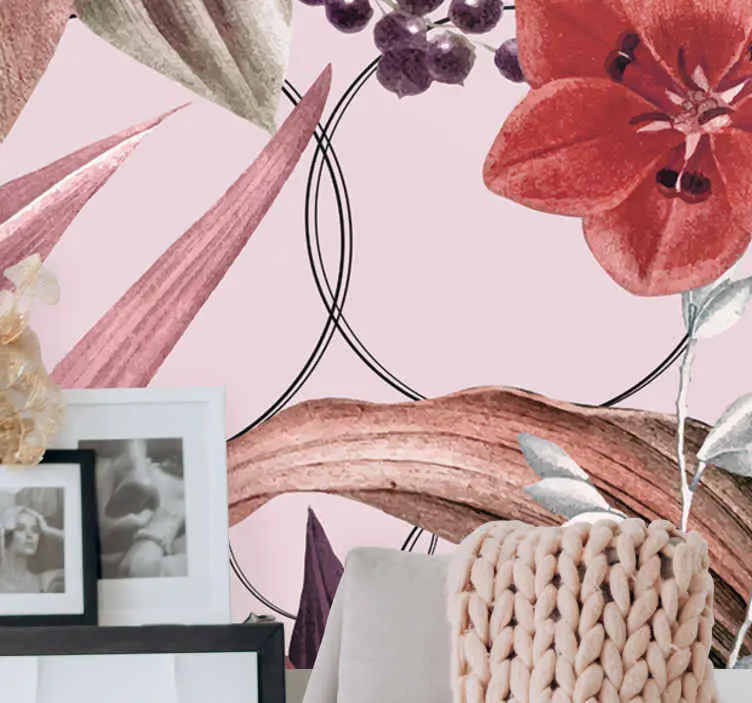 Vita blommor med svarta cirklar 3d tapeter Snabb frakt
