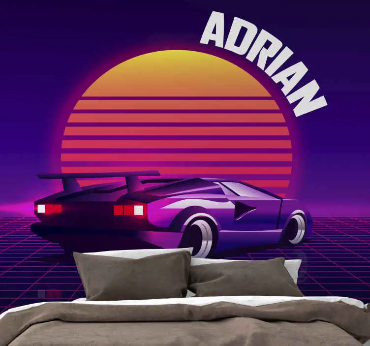 Beställ idag Sportig bil vid sunfall fototapeta