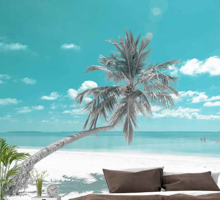 Fri frakt Strand med lutande palm under havet fototapeta