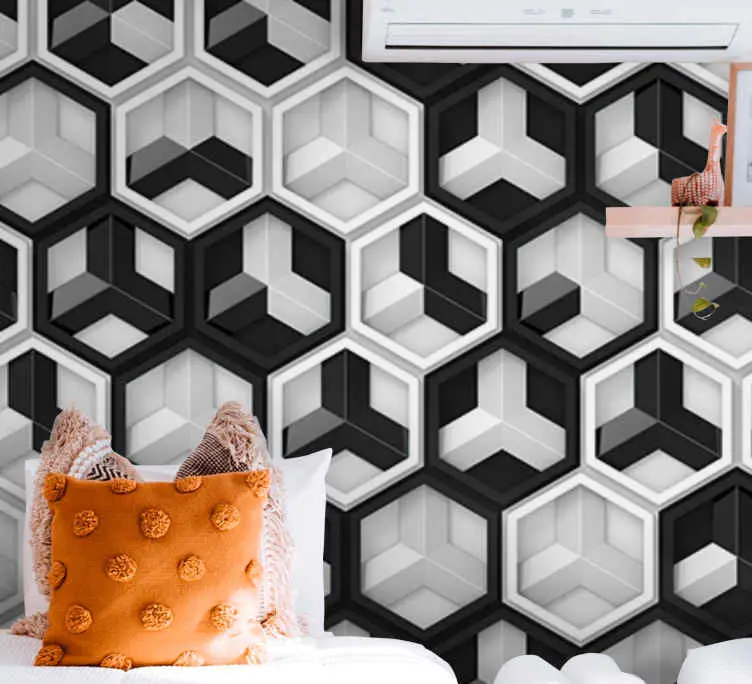 Billigare 3d svartvit geometri tapet för vägg 3d