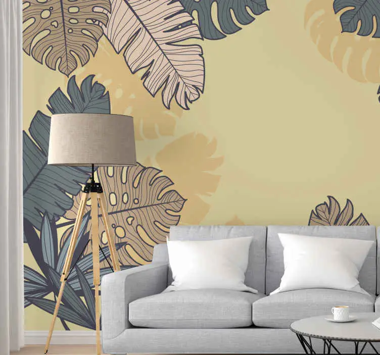 Pastellgult monstera fototapet tapet Fri frakt
