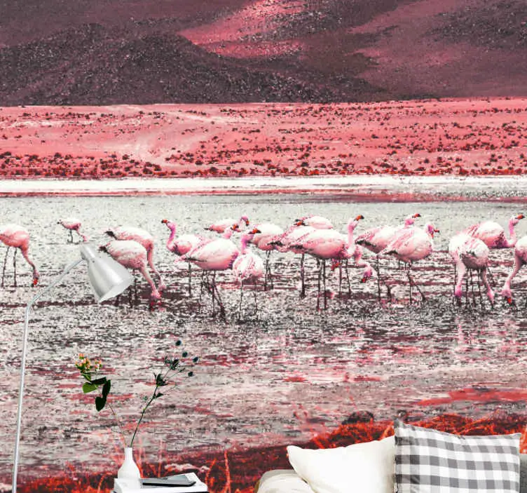 I lager Fototapeter Övriga djur flamingos habitat scen