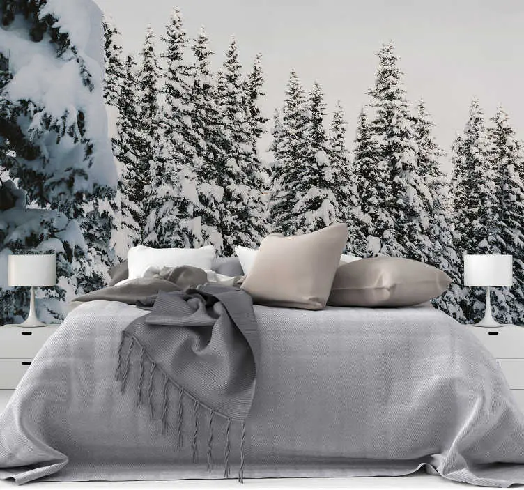 Beställ idag Fototapeter natur snötäckta tallar