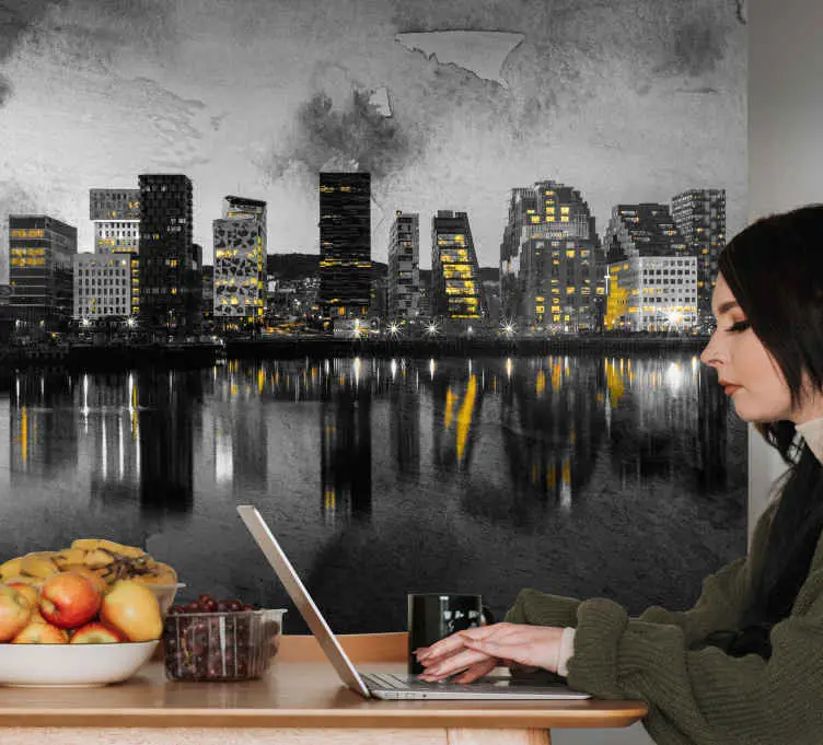 Modern silhuettreflektion Fototapeter Städer och länder Nyhet